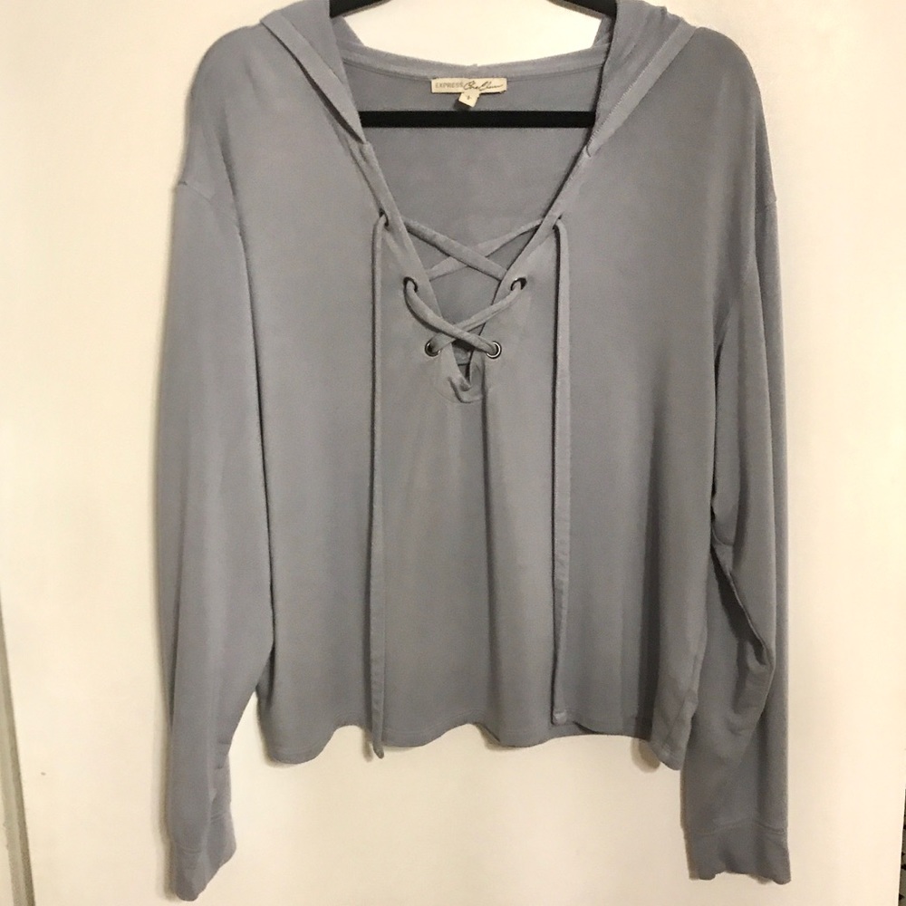 EXPRESS ONE ELEVEN Lace-Up Cropped Hoodie